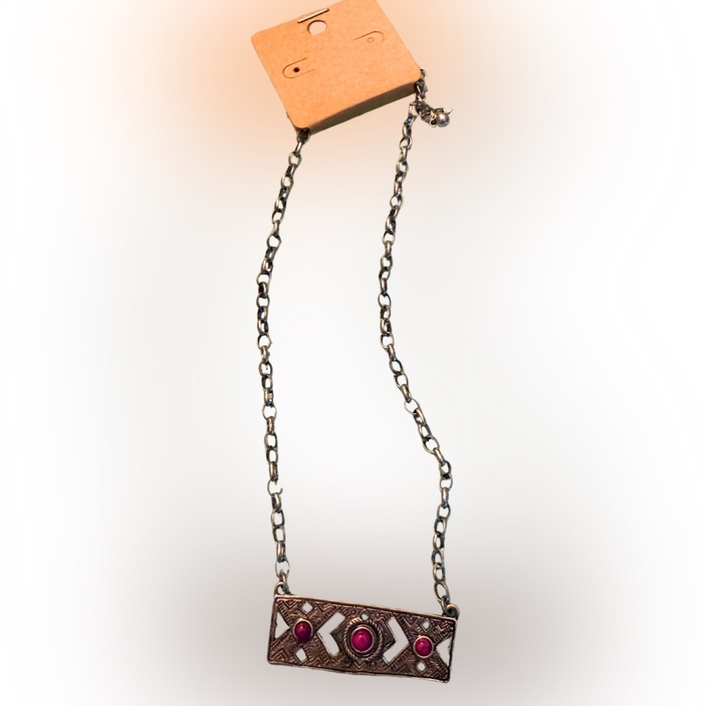 Western Silver and Pink Bar Chain Necklace NWT‎